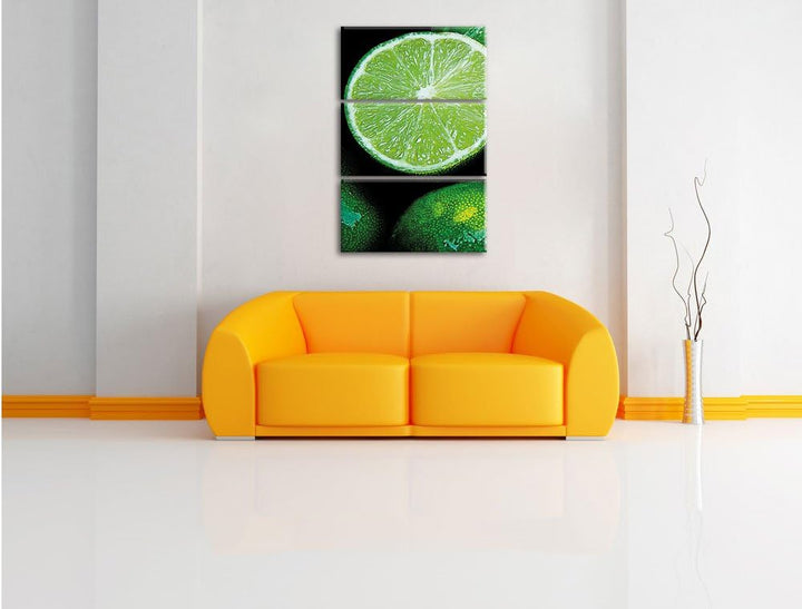 Pixxprint aufgeschnittene Limetten 3-Teiler Leinwandbild 120x80 Bild auf Leinwand