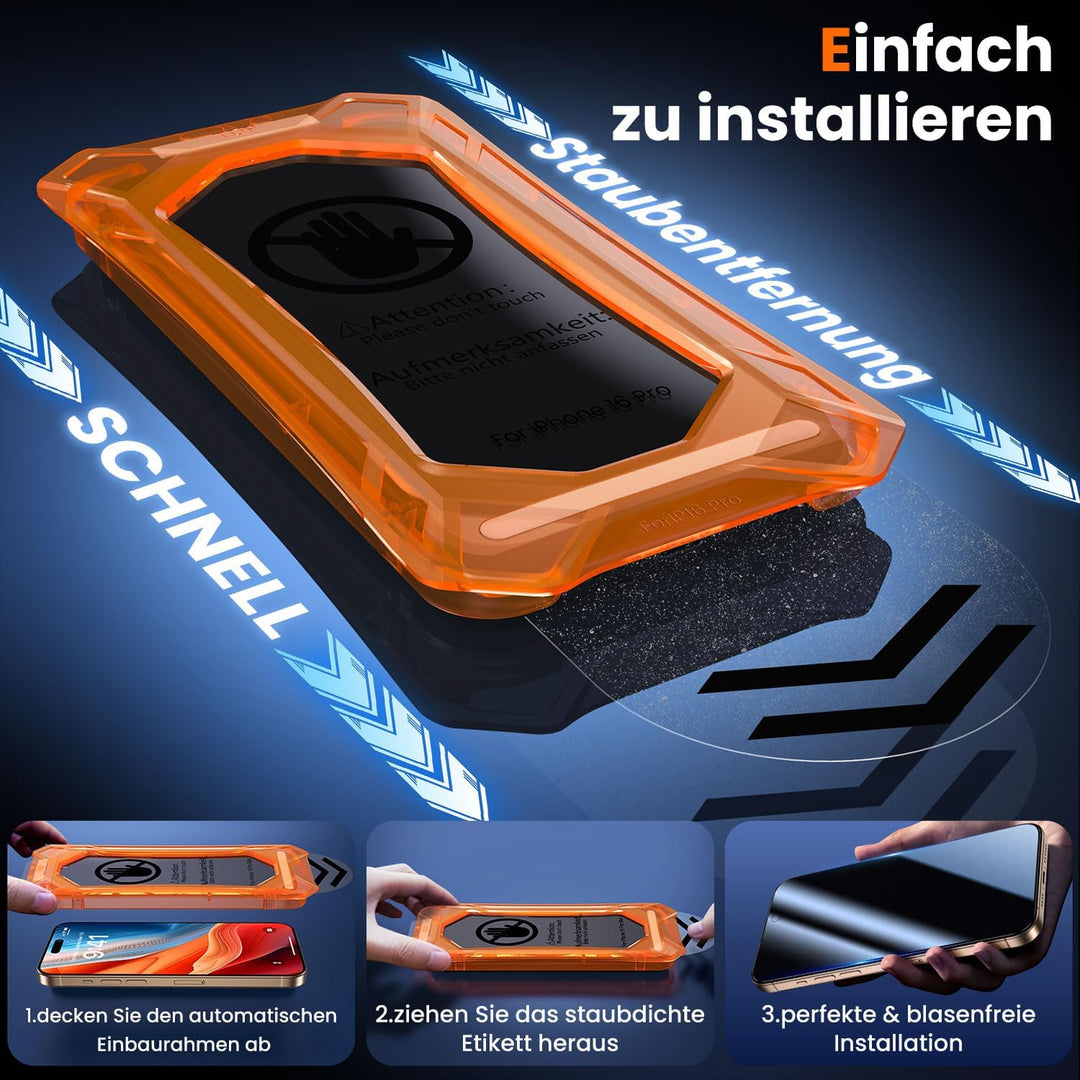 UniqueMe für iPhone 16 Pro für Panzerglas Sichtschutz - [Full Screen Displayschutz] Schutzfolie Sich