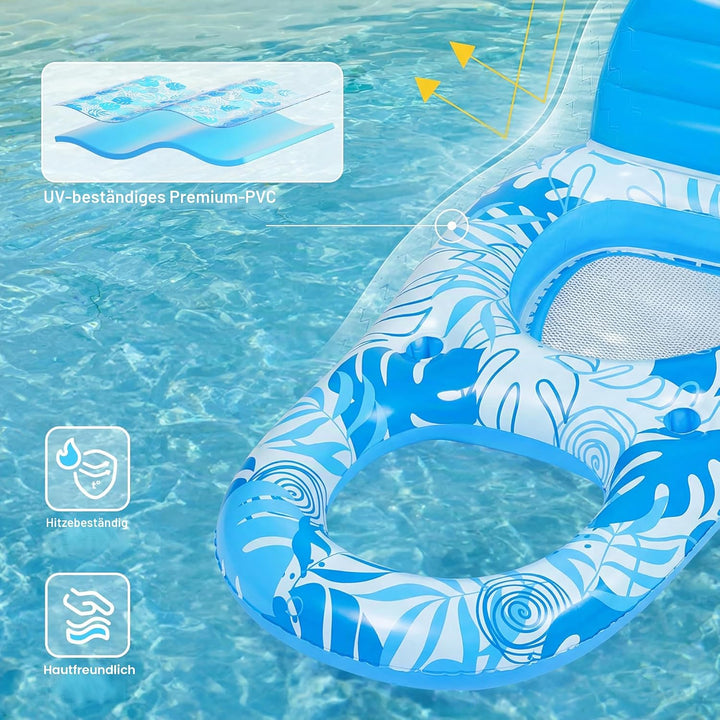 SLOOSH Wasser Pool Luftmatratze für Erwachsene, Aufblasbare Pool-Flösse mit Getränkehaltern und Fuss