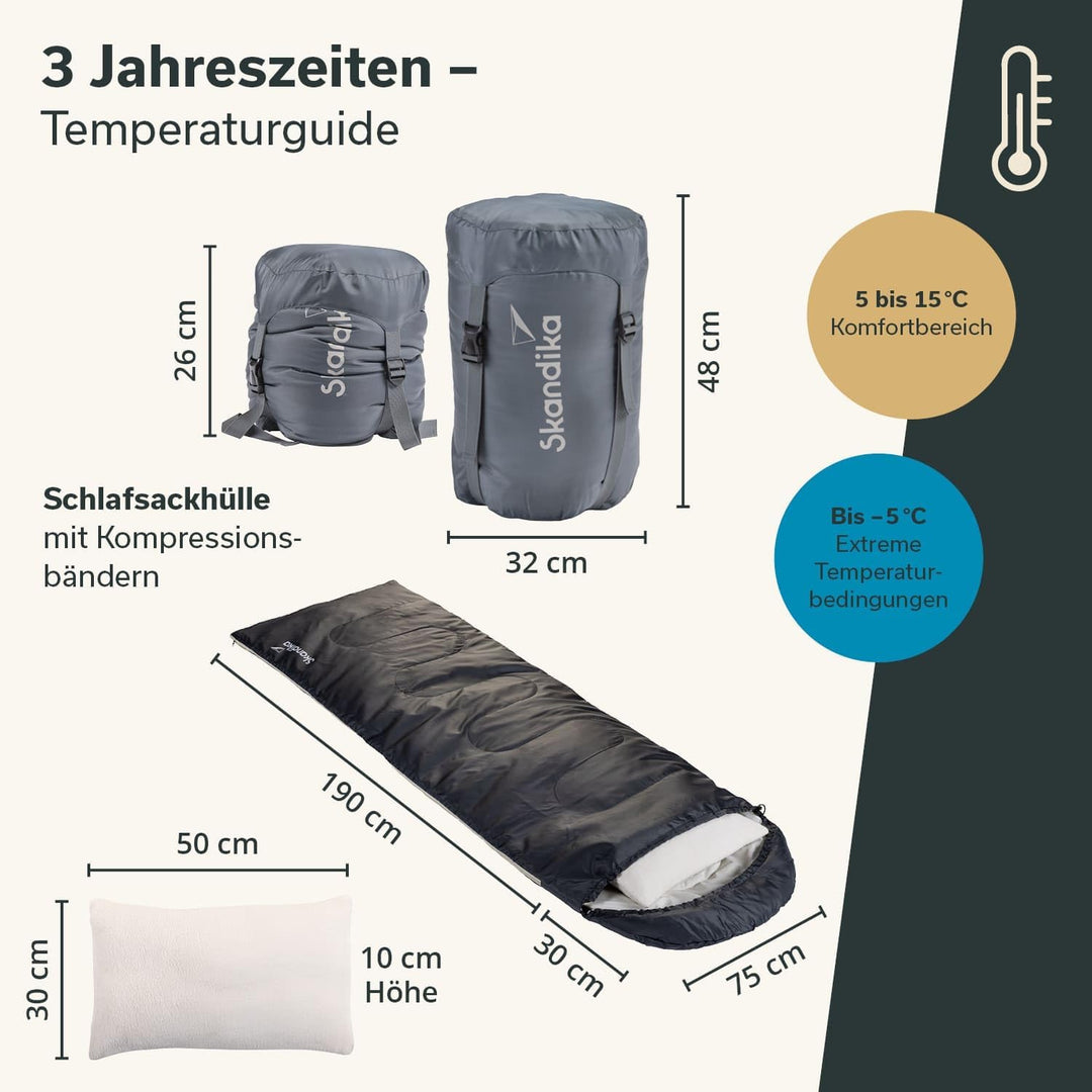 Skandika Deckenschlafsack Skye | Schlafsack 3 Jahreszeiten, mit Kissen, koppelbar, 220 x 75 cm, 250g