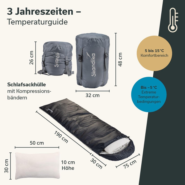 Skandika Deckenschlafsack Skye | Schlafsack 3 Jahreszeiten, mit Kissen, koppelbar, 220 x 75 cm, 250g