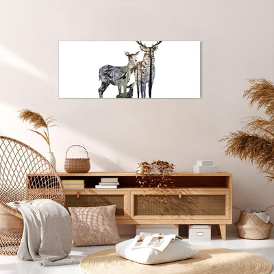 Wandbilder Dekoration Wohnzimmer Deer Familie Wildheit Illustration Bilder auf Leinwand 120x50cm Lei