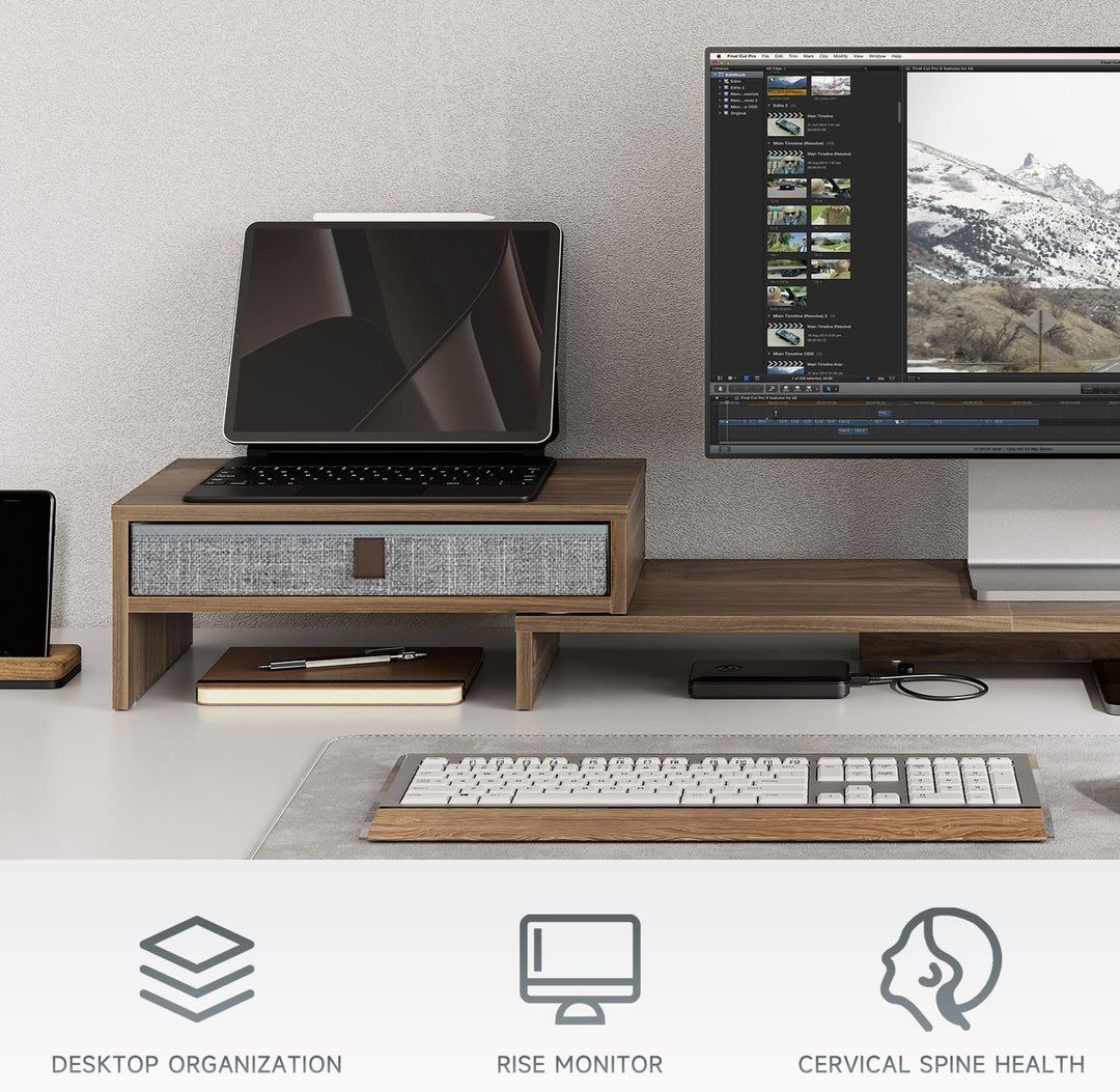 Fenge Dual Monitorständer Bildschirmständer mit Schublade für Computer TV Laptop, Monitorständer, Lä