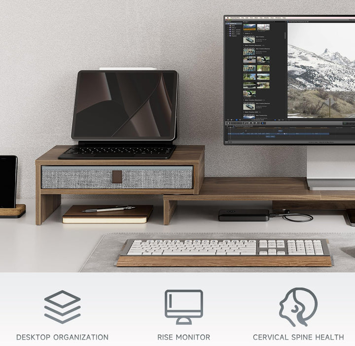 Fenge Dual Monitorständer Bildschirmständer mit Schublade für Computer TV Laptop, Monitorständer, Lä