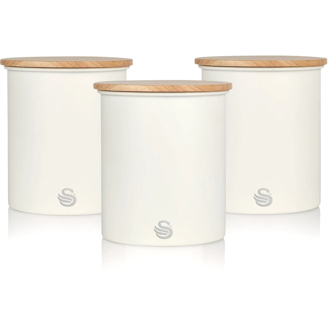 Swan Nordic 3er-Set Küchenvorratsdosen aus Robustem Karbonstahl, Bambusdeckel, Einheitsgrösse, für T