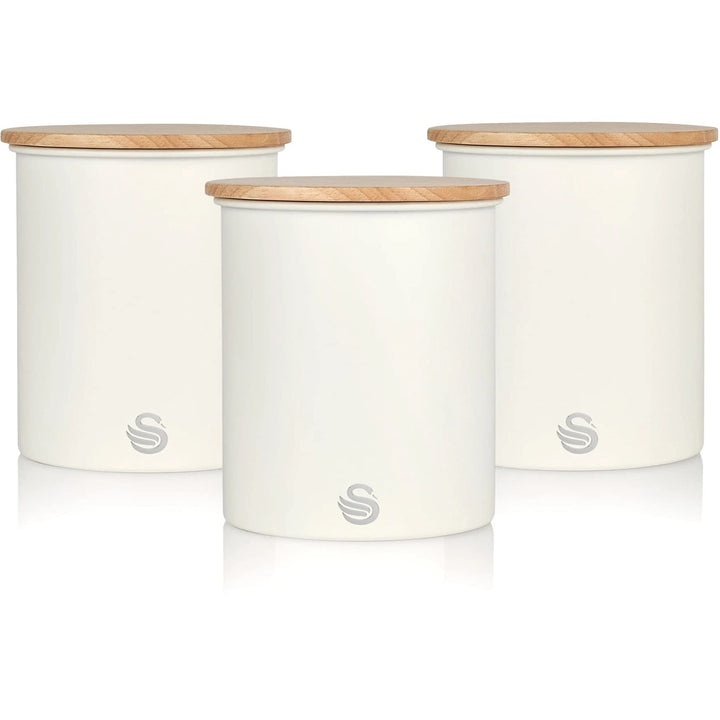 Swan Nordic 3er-Set Küchenvorratsdosen aus Robustem Karbonstahl, Bambusdeckel, Einheitsgrösse, für T