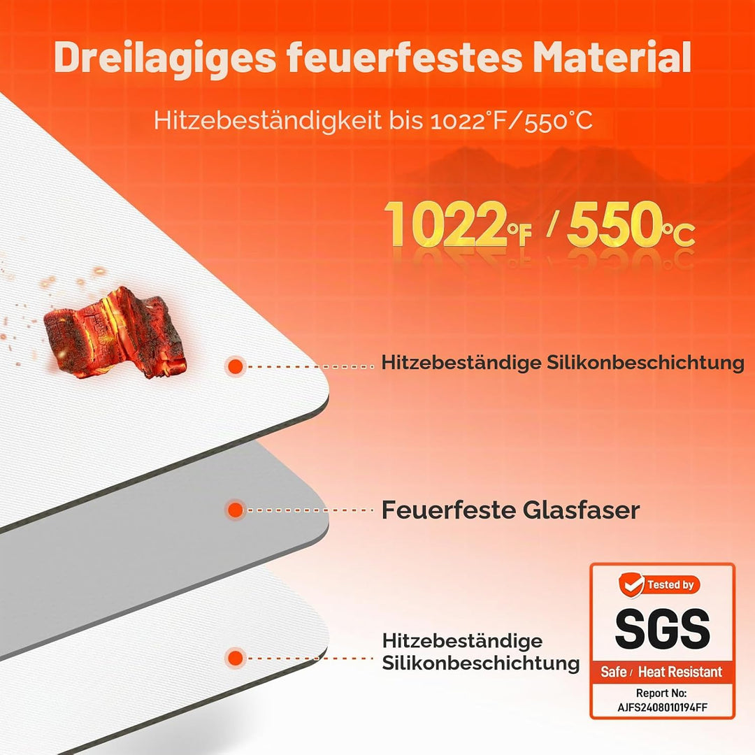 Feuerfeste Unterlage 40 x 60cm-1mm, Hitzeschutzmatte für Luftfritteuse, Hitzebeständige Unterlage fü