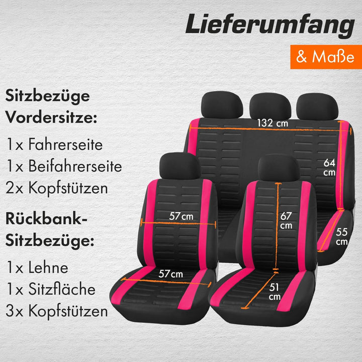 Upgrade4cars Autositzbezüge Set Universal | Auto-Schonbezüge für die Vordersitze & Rückbank in Pink