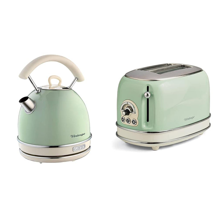 Ariete 2877 Vintage Wasserkocher, 2000 Watt, 1,7 Liter, beige/grün, Rostfreier Stahl, 1.7 liters & 1