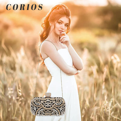 CORIOS Abendtasche Damen Diamant Clutch Bag Kette Shiny Strass Handtasche Klein Tasche Schultertasch