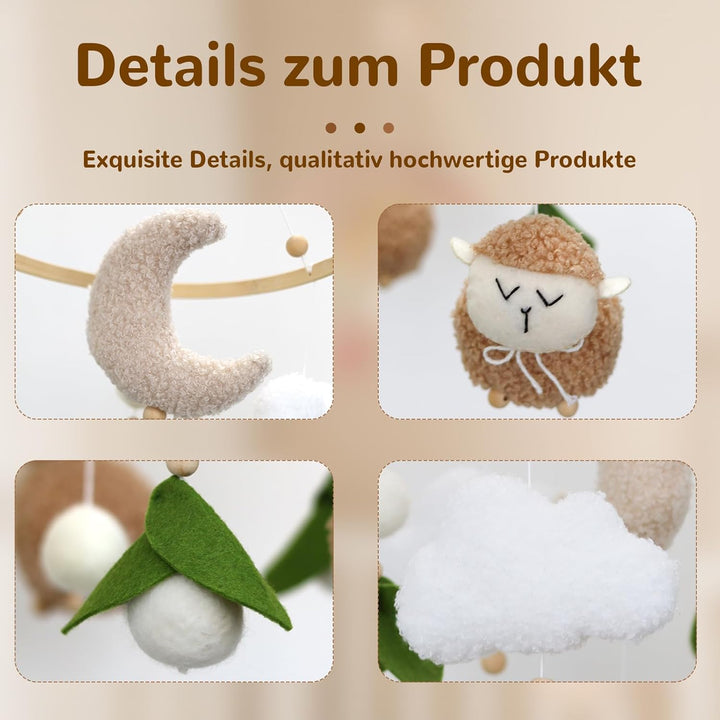 Baby Mobile Baby Windspiele, Babybett Mobile mit Drei Schaf, Mobile Wickeltisch Hängende Bettglocke,