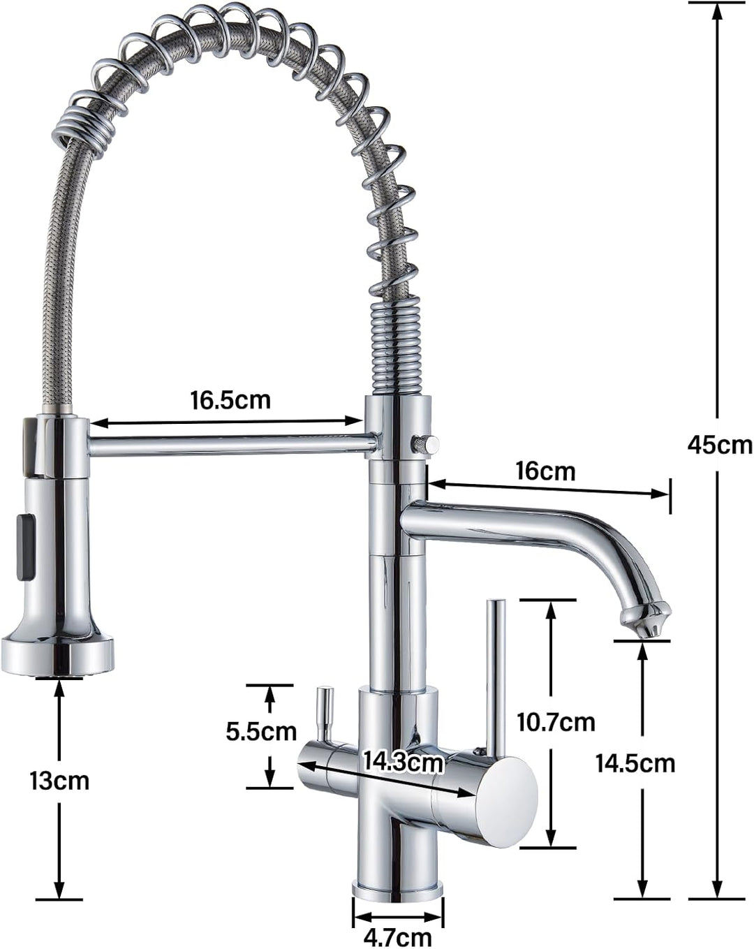 TVTIUO Küchenarmaturen 3-Wege-Küchenarmatur mit abnehmbarer Handbrause Trinkwassermischer aus Messin