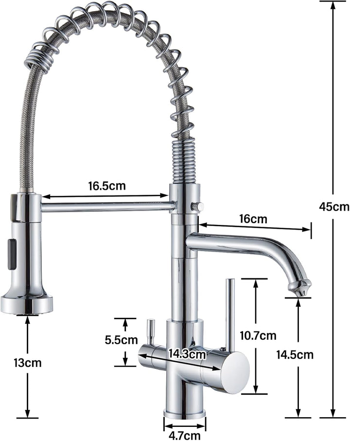 TVTIUO Küchenarmaturen 3-Wege-Küchenarmatur mit abnehmbarer Handbrause Trinkwassermischer aus Messin