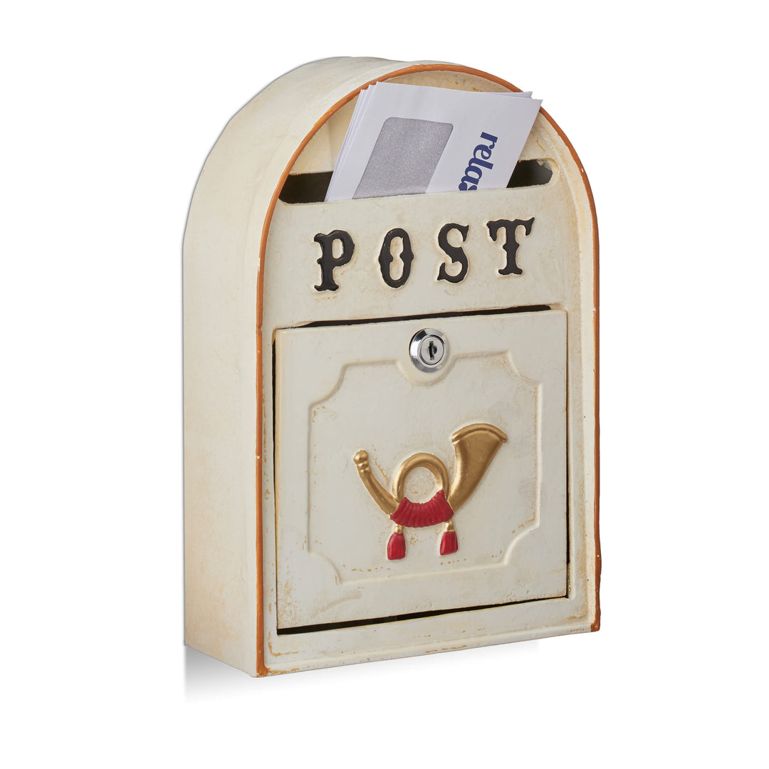 Relaxdays Briefkasten antik, Western Vintage Style, Shabby-Chic, Posthorn-Relief, Metall, HxBxT: 30