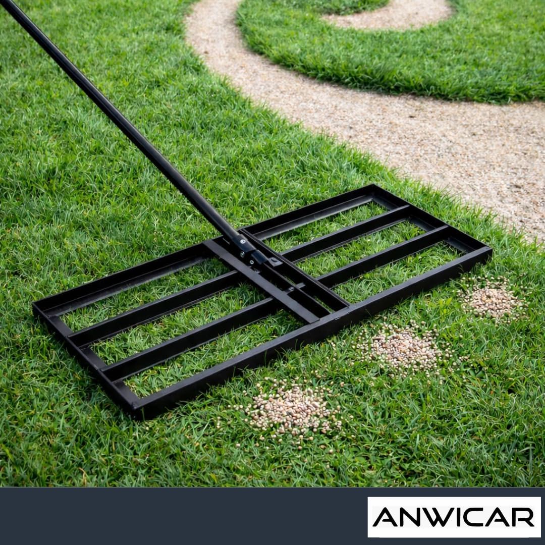 Rasen Nivellierungsrechen Edelstahl 90x30 cm mit 150 cm Stiel - Robuster Nivellierrechen für Gleichm