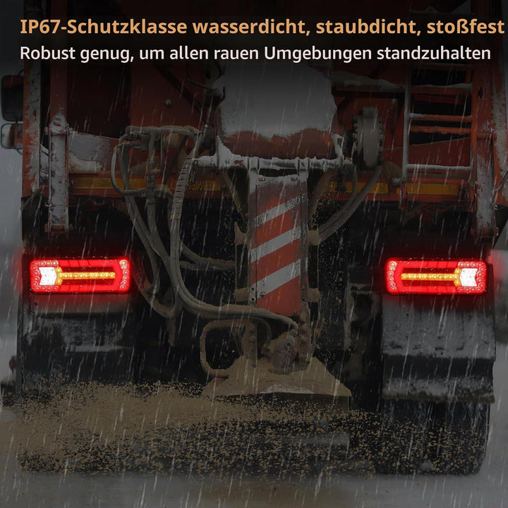 2 Stück LED Anhänger Rücklicht, 12V 24V Rückleuchten, IP67 Wasserdicht mit Fahr, Brems, Lenk, Rückfa