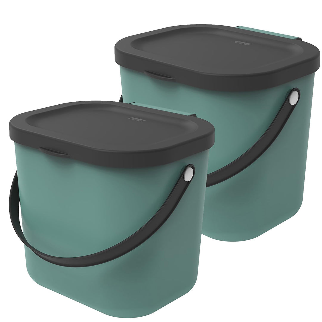 Rotho Albula 2er-Set Biomülleimer 6l mit Deckel und Henkel für die Küche, Kunststoff (PP) BPA-frei,