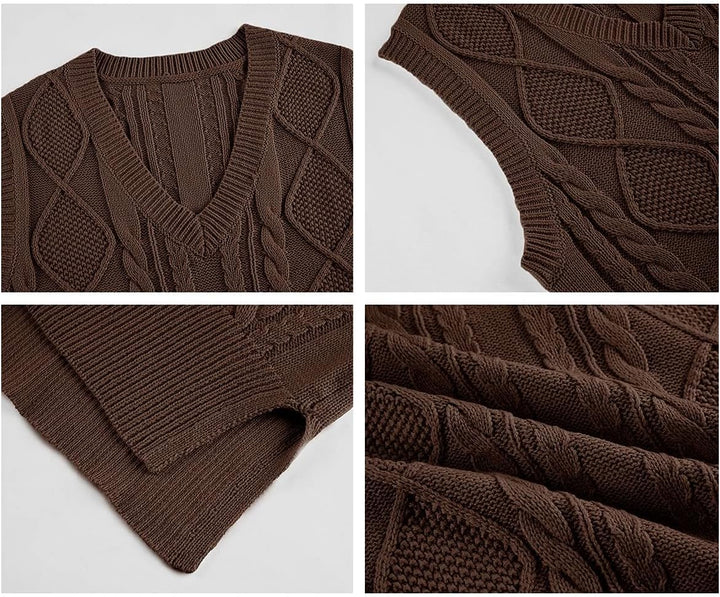 Tongmingyun Pullunder Damen Ärmellos V-Ausschnitt Strick Pullover Basic Strickweste Einfarbig Tank T