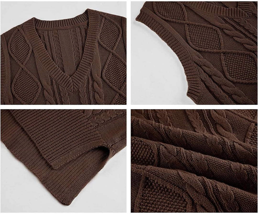 Tongmingyun Pullunder Damen Ärmellos V-Ausschnitt Strick Pullover Basic Strickweste Einfarbig Tank T