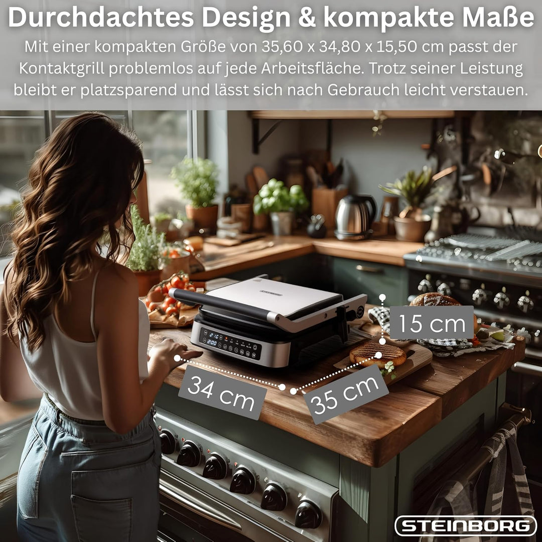 Steinborg® Kontaktgrill abnehmbare Platten mit Touch Display – Elektrischer Tischgrill & Paninigrill
