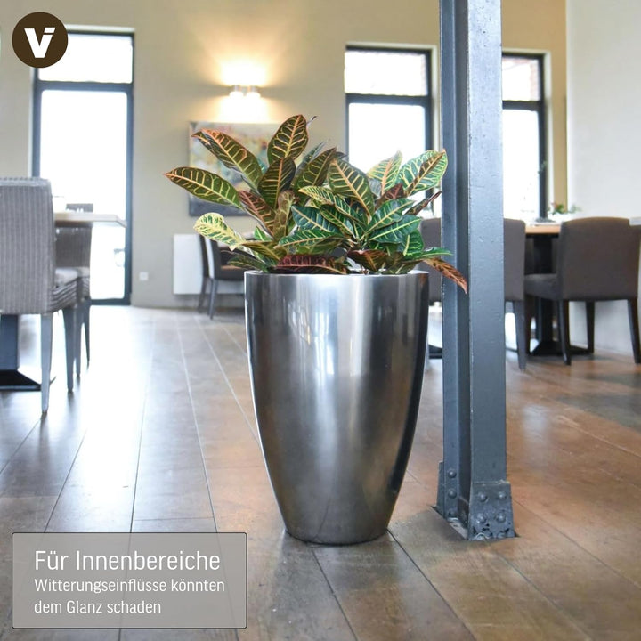 VIVANNO Pflanzkübel Pflanzgefäss Blumenkübel Fiberglas Silber Metallic OPALA (55x40), Silber Metalli