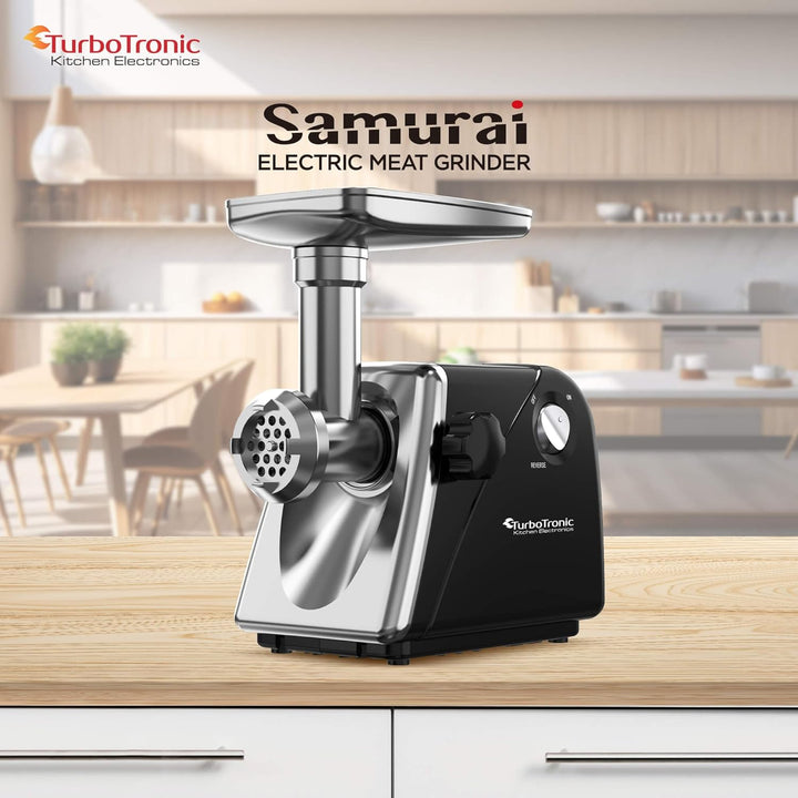 TurboTronic Elektrischer Fleischwolf Samurai – 2000W rostfreie Edelstahl Klingen Metallgetriebe best