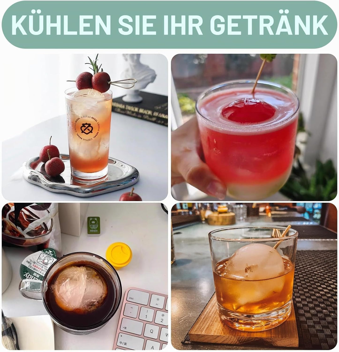 WIBIMEN Grosse Eiswürfelform, 6,3 cm, Whiskey-Eisform, 2 Stück, Kugelform mit Behälter und Zange, au