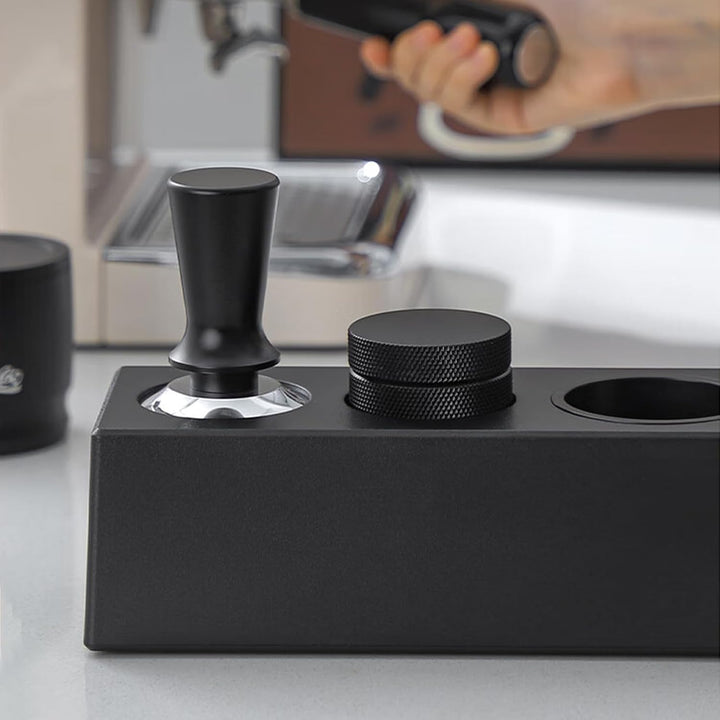 Tamperstation 51-58mm Schwarz, Espresso Tamping Station ABS Höhenverstellbar, Coffee Tamperstation U