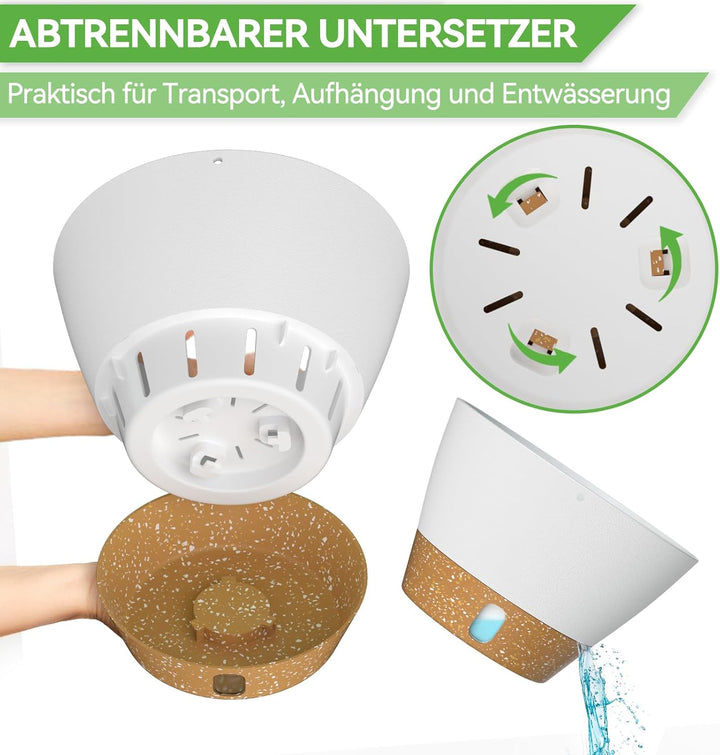 ZMTECH Hängetopf für Pflanzen, 20cm Blumentopf Ampel Hängend, Kunststoff Hänge Blumentopf mit Unters