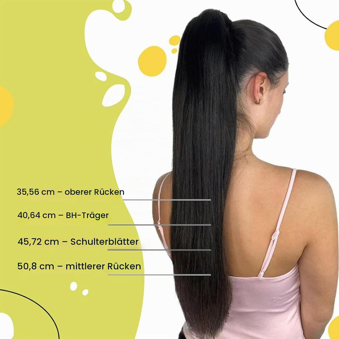 RUNATURE Zopf Extensions Echthaar Braun mit Blond Haarverlängerung Zopf Echthaar Braun Glatt Ponytai