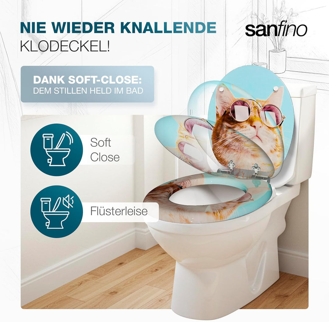 Premium WC Sitz mit Absenkautomatik – hochwertige Toilettendeckel aus Holz, viele bunte Motive, hohe