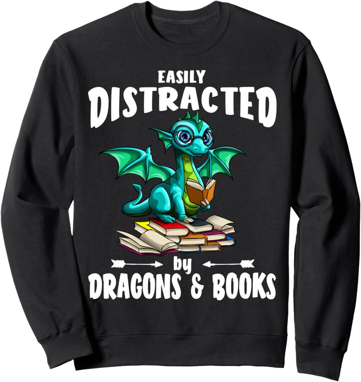 Leicht abgelenkt von Drachen und Büchern Geek Nerd Gift Sweatshirt