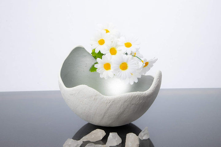 Stoamandal Lichtschale silber - S (15cm) - Beton weiss | Unikat handmade | Geburtstagsgeschenk | Gar