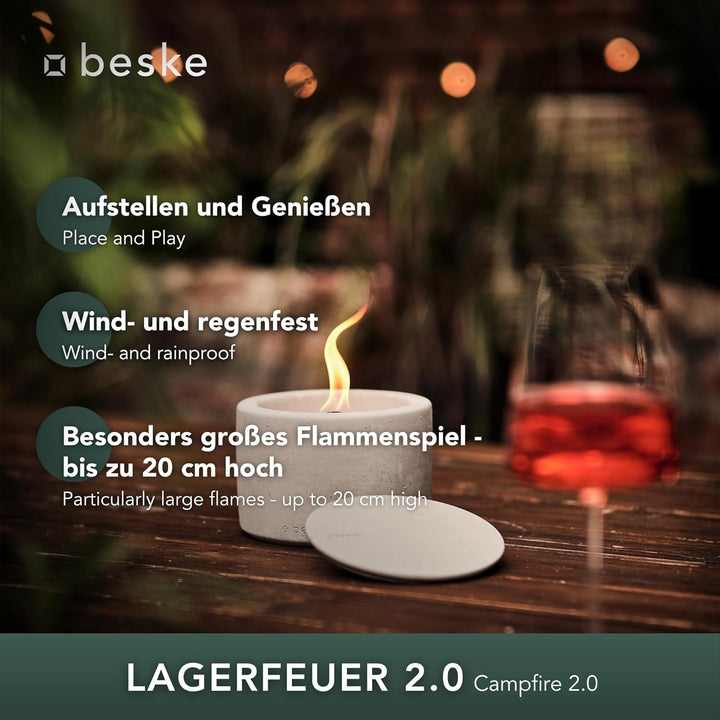 Betonfeuer® - DAS ORIGINAL | Modell 'Solo' | ⌀14 cm mit Dauerdocht | Premium Kerzenfresser Made in G