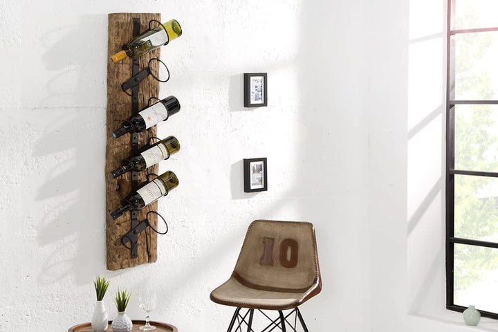 invicta INTERIOR Massives Wand Weinregal Barracuda antik Teak Holz 100cm Flaschenhalter Natur Regal