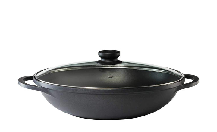 KHG Bratpfanne Wok 36 cm Induktion, Antihaft | 5,5 Liter Volumen, aus Aluminium Schwarz | XXL Kochge