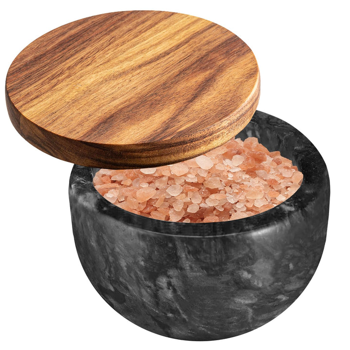 Jalz Jalz Salzdose aus Marmor mit Holzdeckel, Schwarz Schwarzer Sockel, Schwarzer Sockel