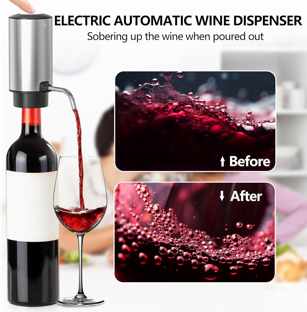 Electric Wine Bottle Opener Set Rechargeable Stainless Steel, 4 in 1 Automatic Electric Corkscrew, A