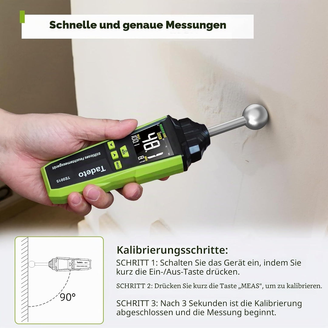 Feuchtigkeitsmessgerät, Zerstörungsfreie Messung Feuchtemessgerät mit Farb-LCD und Akustischem Alarm