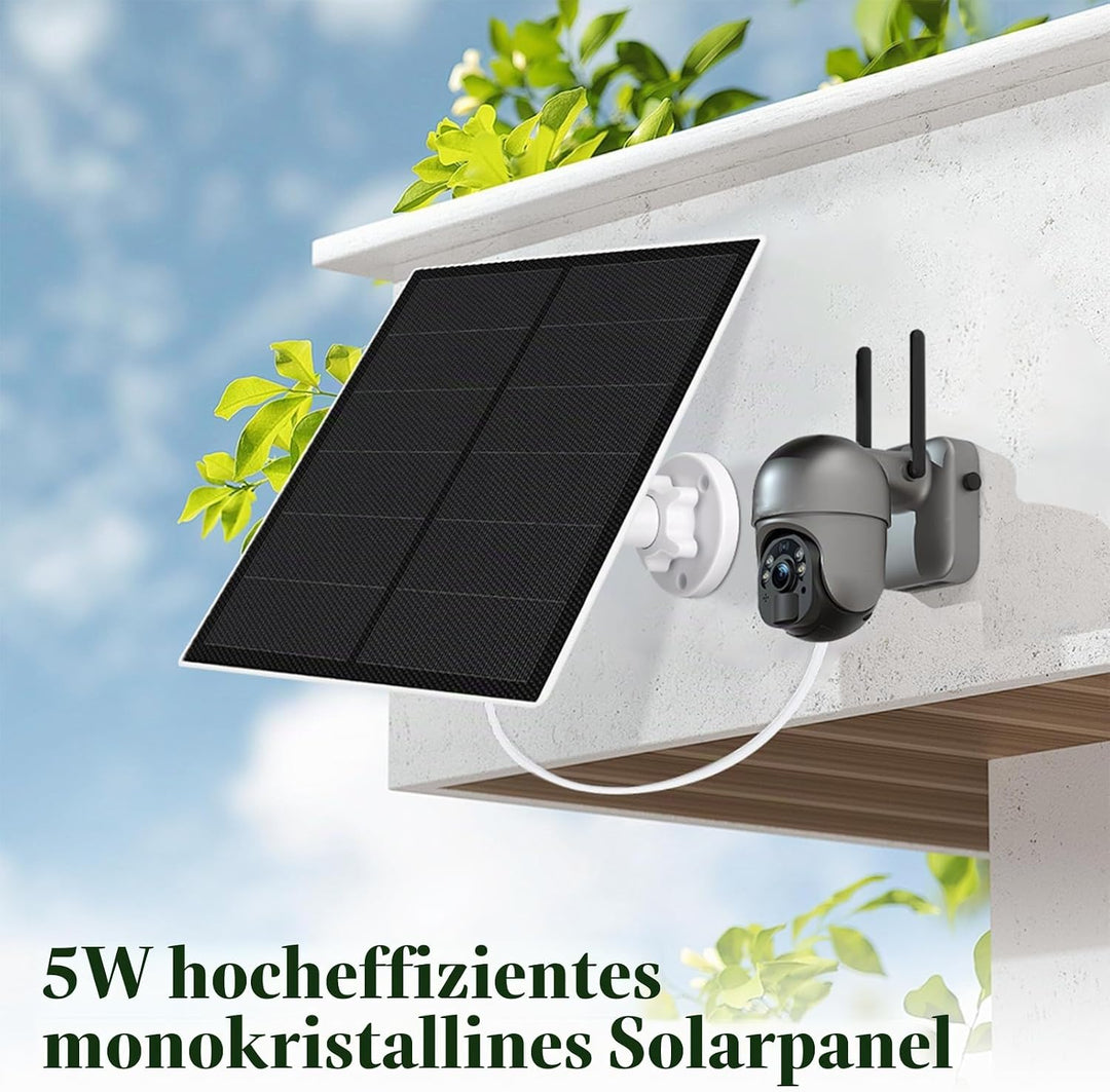 Solarpanel für Überwachungskamera Aussen, 5W Kamera Solarmodul mit Micro USB &amp; USB-C Anschluss Solar