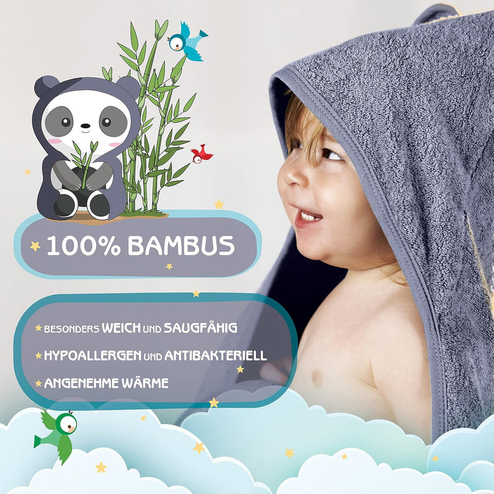 Kapuzenhandtuch Baby EXTRA dick, warm &amp; weich | 75x75cm Babyhandtuch mit Kapuze (100% Bambus) | Baby