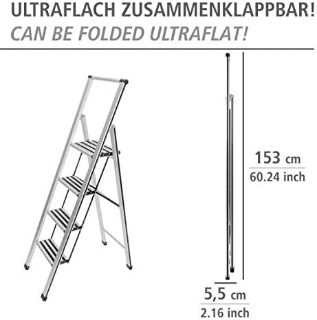 WENKO Leichte Aluminium Trittleiter mit 4 Stufen für 100 cm höheren Stand, rutschsichere XXL-Stufen,