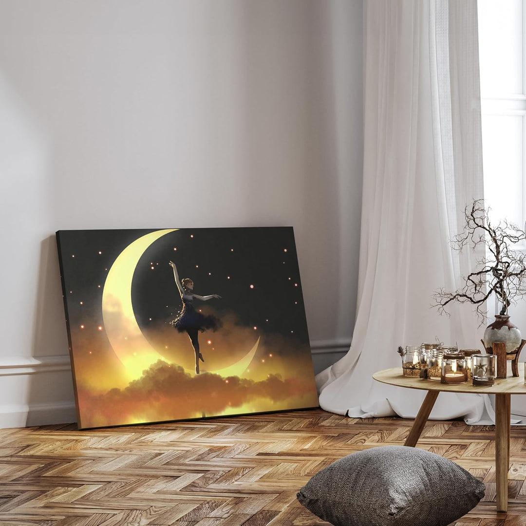 wandmotiv24 Leinwandbild Digital Art, 80x60cm, Querformat, Tänzerin Mond, Deko, Bilder auf Leinwand,