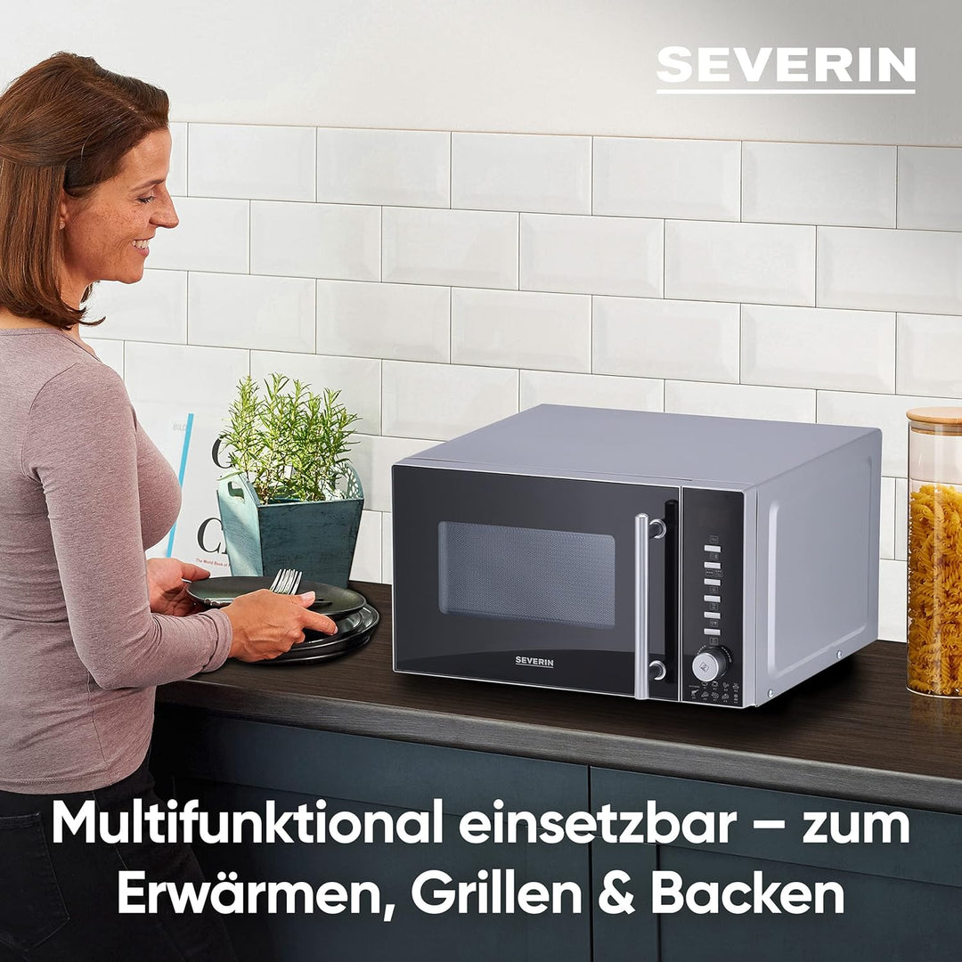 SEVERIN 3-in-1 Mikrowelle mit Grill und Heissluftfunktion, Minibackofen mit 10 Leistungsstufen, mult