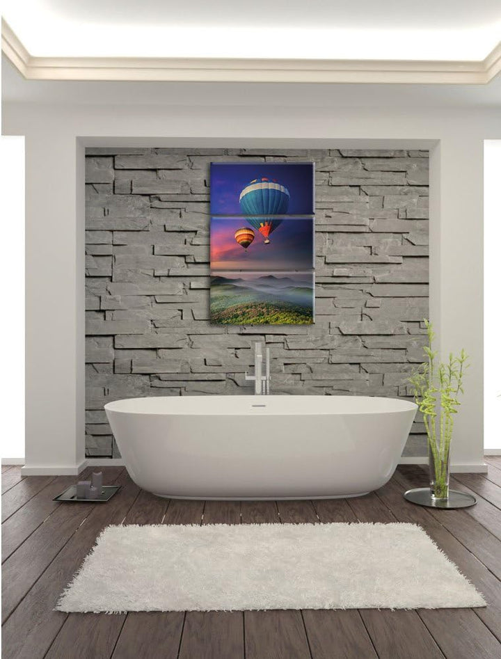 Pixxprint Heissluftballons in den Alpen als Leinwandbild/Grösse: 3 Teilig (120x80) cm/Wandbild/Kunst