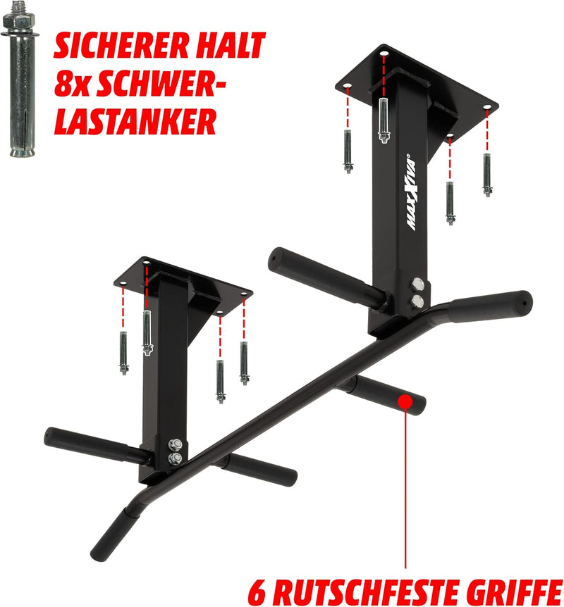 MAXXIVA Klimmzugstange für Deckenmontage schwarz für Workout Kraftübungen Bodybuilding Fitness-Train