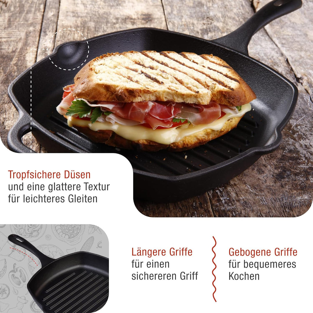 VICTORIA Grillpfanne Emaillierte Gusseisen Induktion 25x25cm Bratpfanne Geeignet für Feuer, Grill, B
