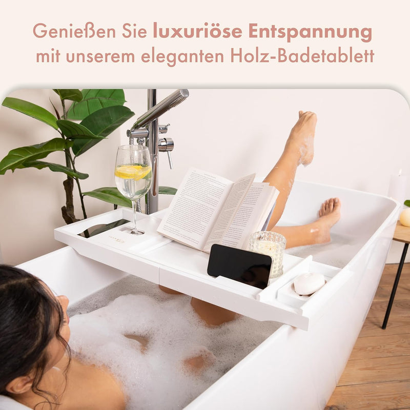 Tranquil Beauty Premium Bath Caddy | Natürliche und nachhaltige Bambus-Badewannenablage | Badetablet