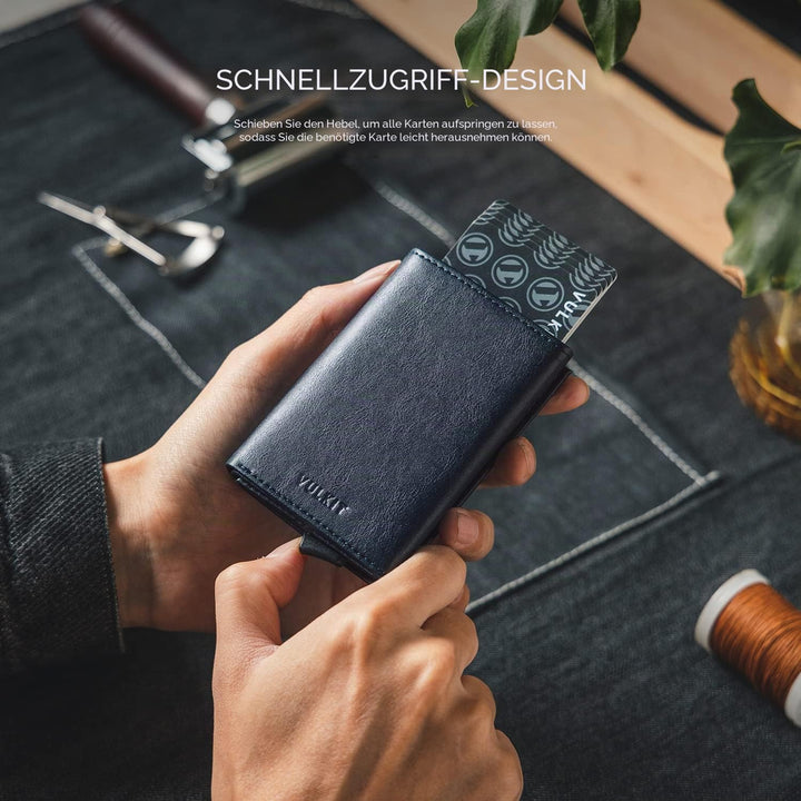 VULKIT Kreditkartenetui für Herren, Pop-up-Kartenetui, RFID-blockierendes Leder-Kartenetui mit Gelds