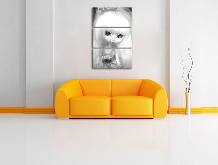 Pullip-Püppchen im 70er-Jahre-Stil NewArt 3-Teiler Leinwandbild 120x80 Bild auf Leinwand, XXL riesig